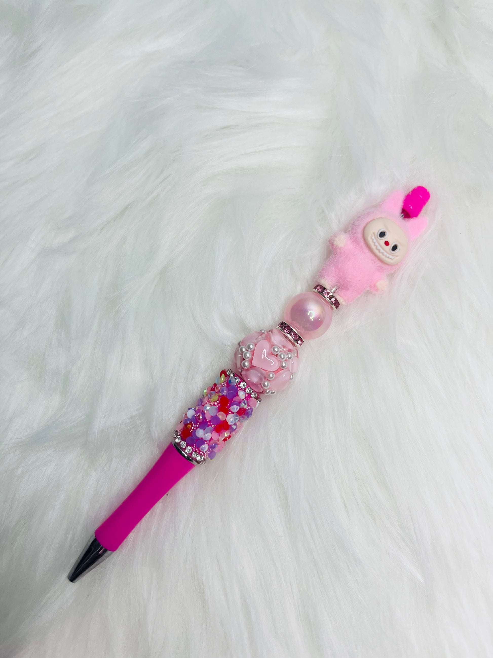 Pink Monster Cutie Bundle – Mini Plush Purse + 3D Pen + Handmade Glass Bracelet