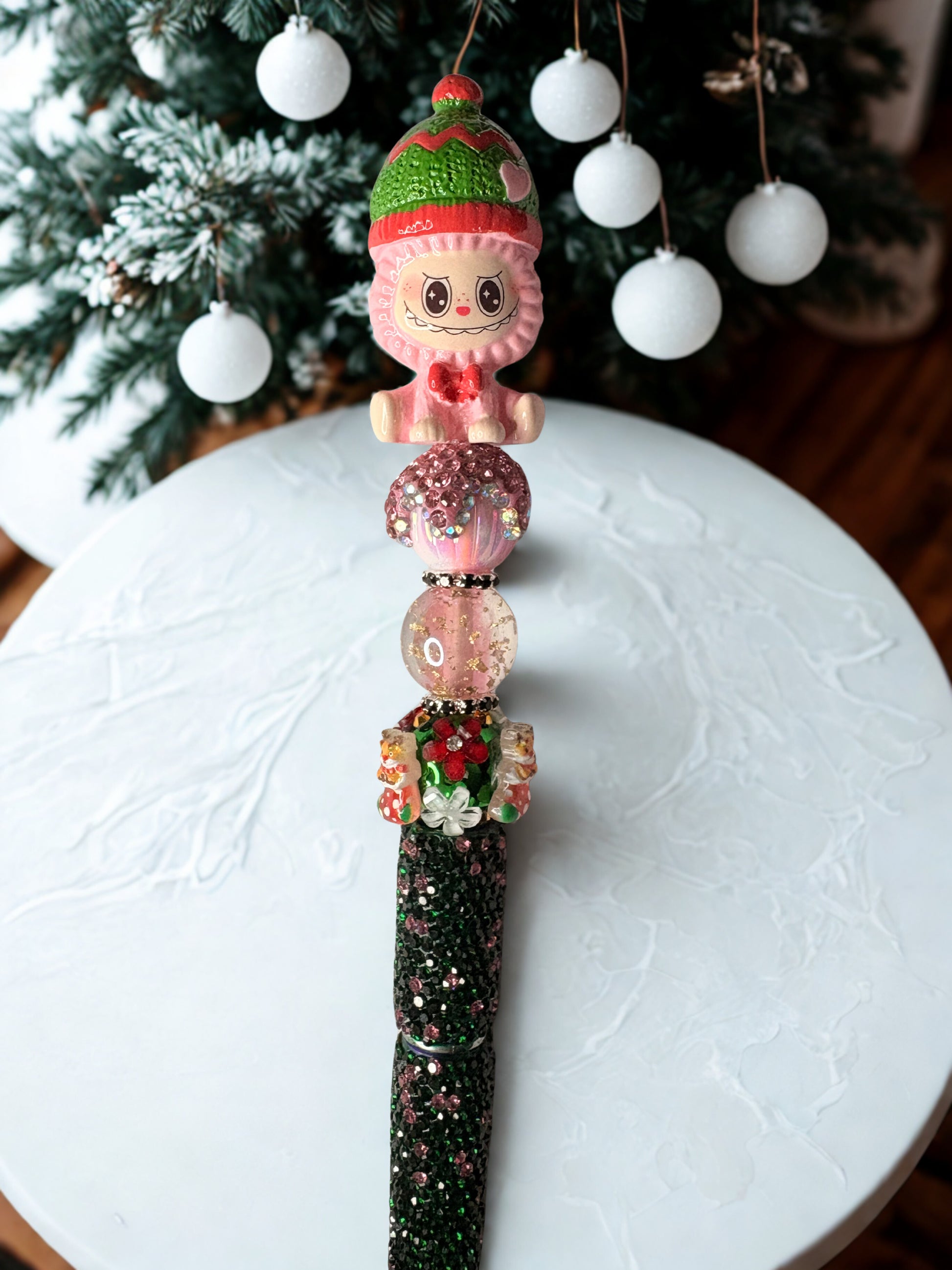 Pink Holiday Monster Inspired Handmade Beaded Pen