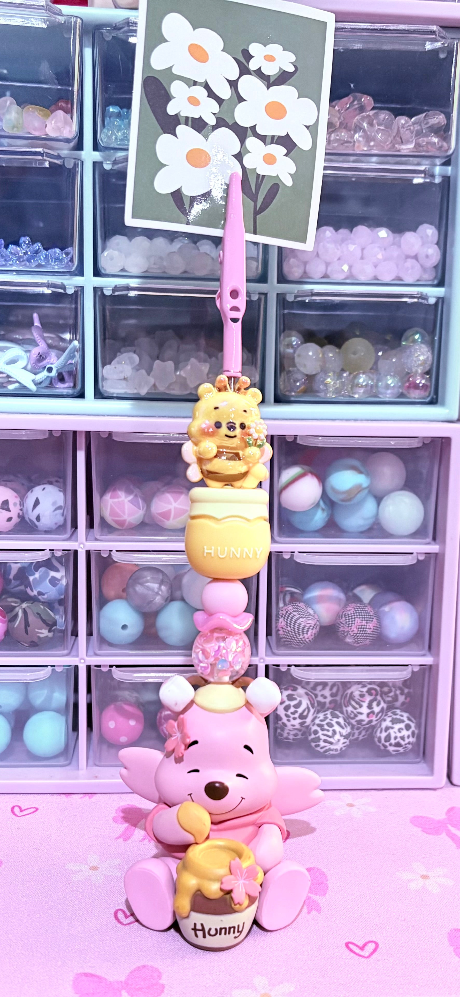 Pink Winnie Hunny Pot Beaded Photo Holder