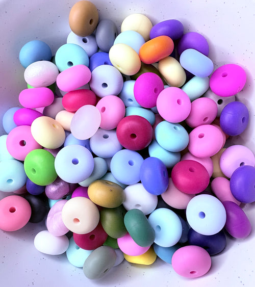 14mm Silicone Lentil Spacer Beads - 25pcs mix colours
