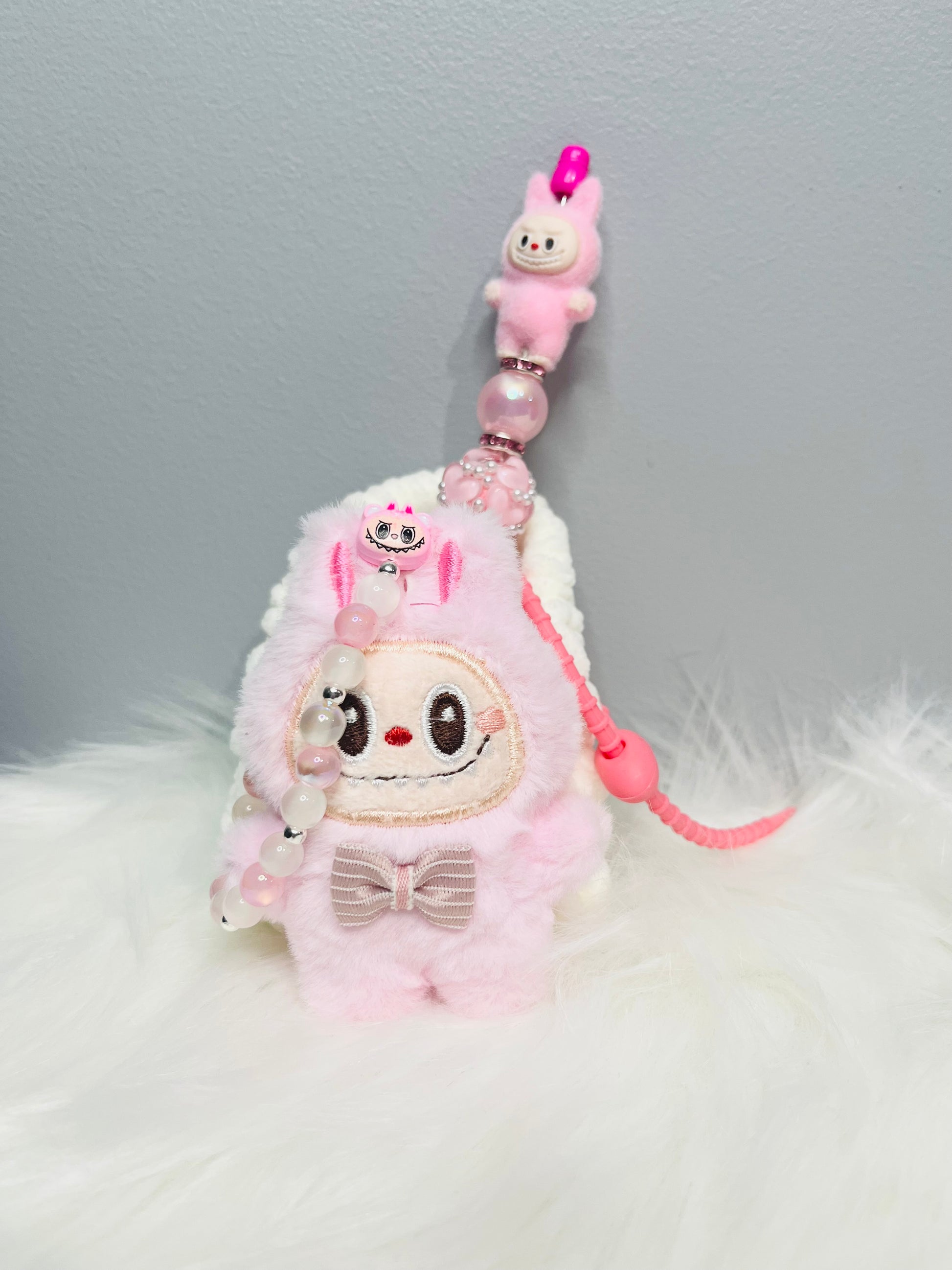 Pink Monster Cutie Bundle – Mini Plush Purse + 3D Pen + Handmade Glass Bracelet
