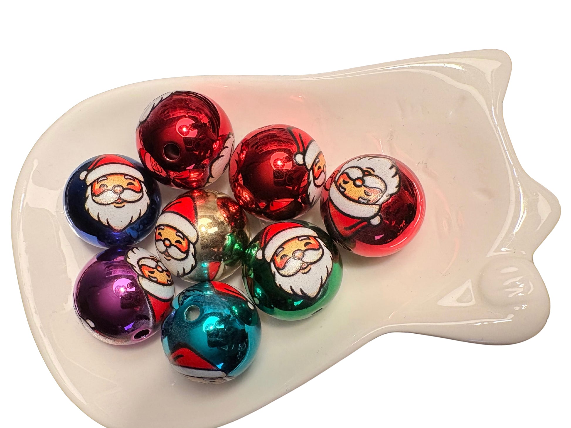 20mm Metallic Holiday Santa Beads - 10pc