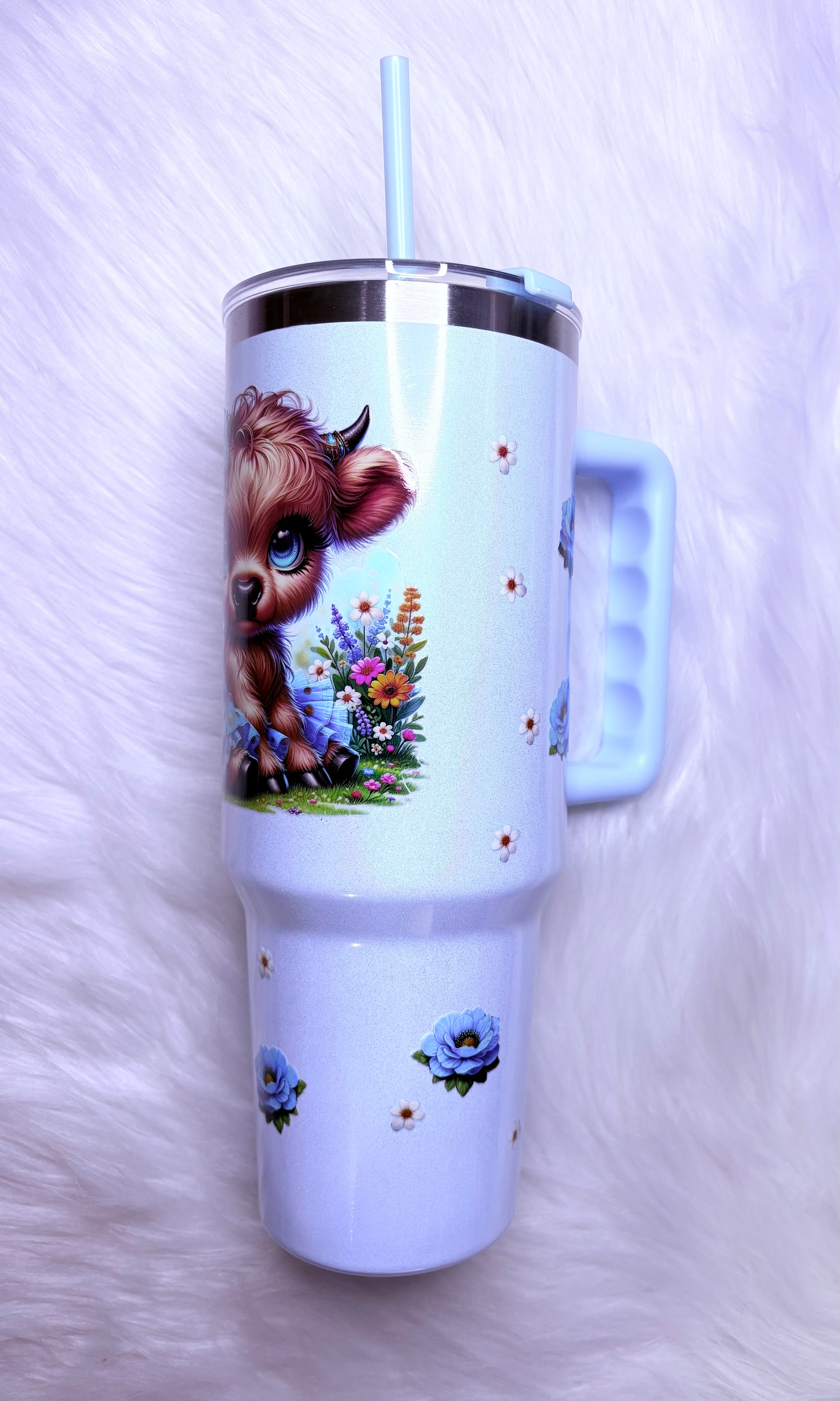 40oz Stainless Steel Tumbler - Blue Highland Cow