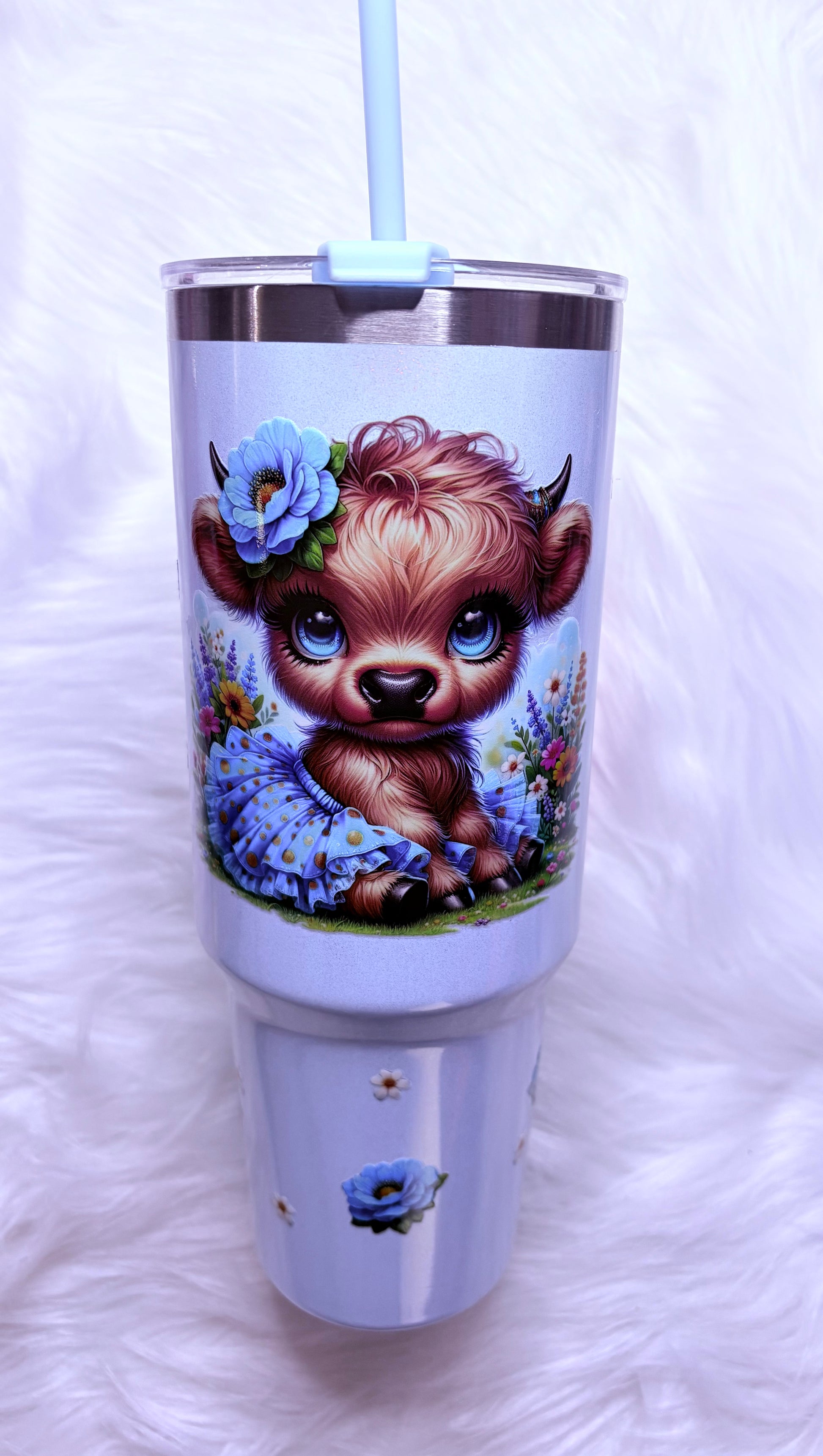 40oz Stainless Steel Tumbler - Blue Highland Cow