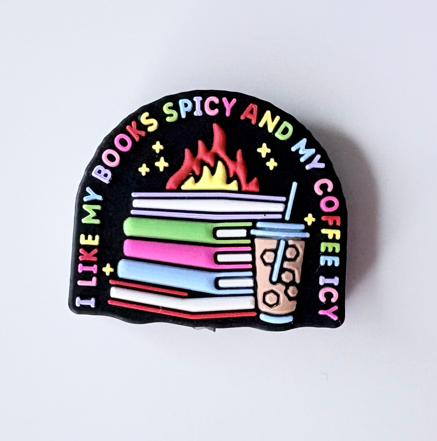“I like my books spicy and my coffee icy” Silicone Focal Bead