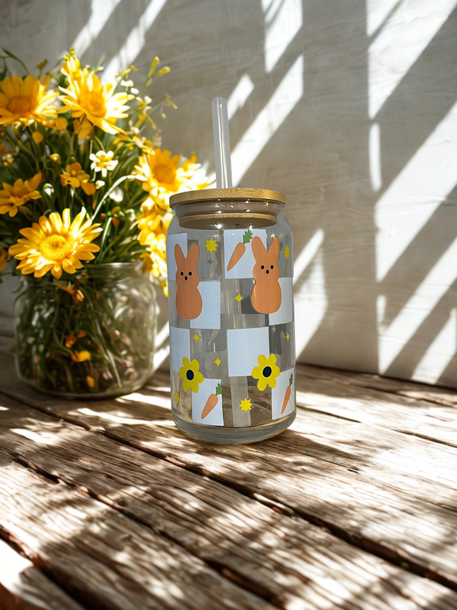 Ready to Ship 16oz Glass Tumbler - Cute Easter Bunny and Carrots!